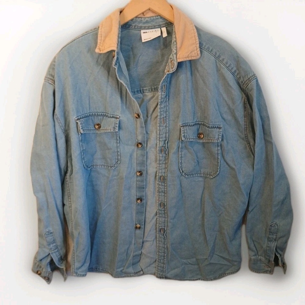 ASOS Mens Denim Western Shirt‎ Medium Blue Long Sleeve Cowboy Casual Top